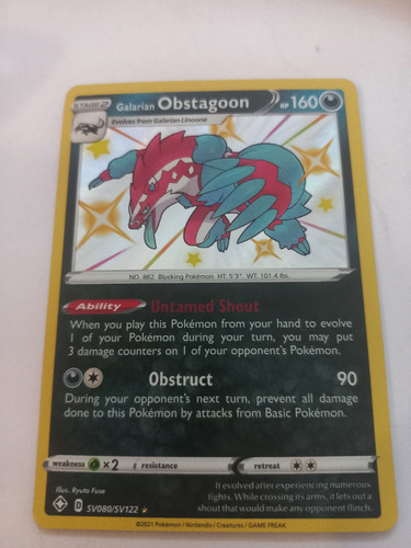 Carta Pokemon Galarian Obstagoon Shiny Shining Fates 