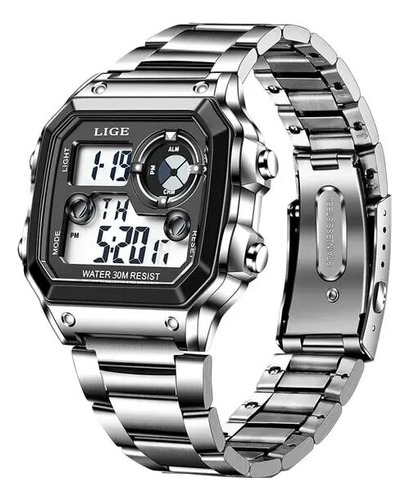 Reloj Lige Waterproof Military Digital Silver Para Hombre