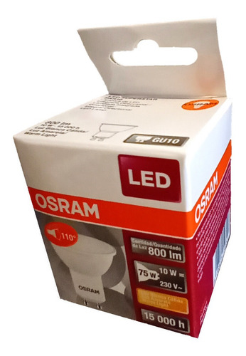 Imagen 3 de 8 de Lámpara Dicroica Led Osram 10w 220v Gu10 Cálida Pack X 10u