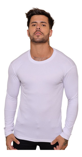 Blusa Camiseta Manga Longa Masculino Camisa Canelada 