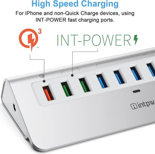 Hub Usb Con Alimentación Intpw De 10 Gbps, Concentrador Usb