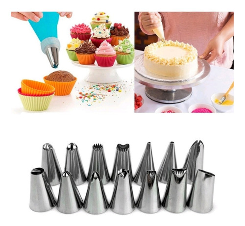 Imagem 2 de 5 de Kit 22 Bico De Metal Para Confeiteiro Para Bolo Cupcake E Do