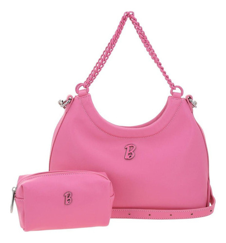 Bolso Baguette Barbie Gorett Br25006-p Con Cosmetiquera Rosa Lisa Oro Rosa