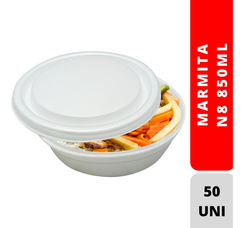 Marmitex Isopor Térmica Com Tampa N8 - Com 50 Unidades