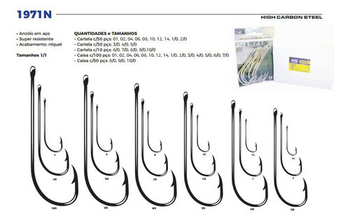 Gancho Marine Sports n.º 4 de níquel 1971n, 50 unidades