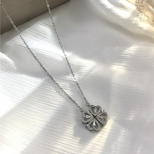 Imagen 8 de 10 de Collar Doble Vista Plata Dije Corazónes Trébol Y Circonias