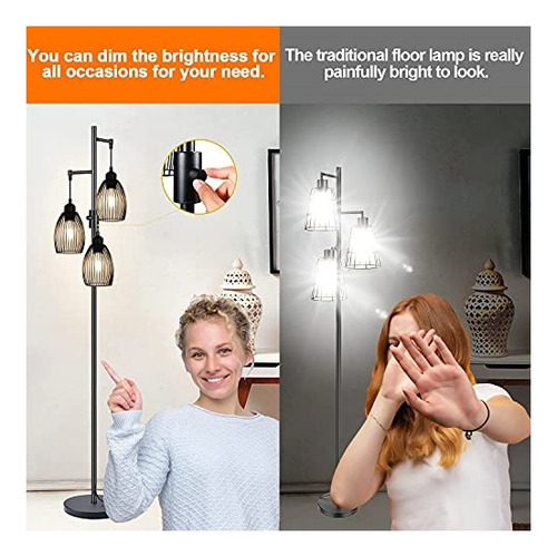 Lámpara De Pie Regulable, 3 Bombillas Led Edison De 800 Lm I