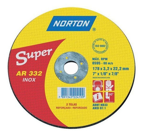 Disco De Corte Inox 228,6 X 3,0 X 22,2mm Norton Ar332 9 Pol