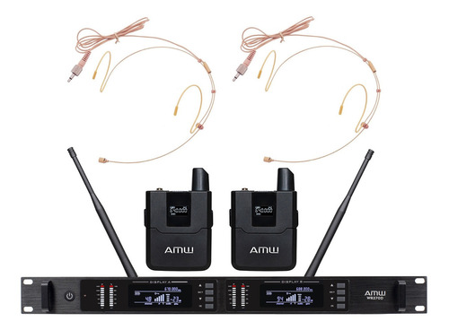 Amw Bu400 Microfone Sem Fio Duplo Digital Auricular Uhf Pro Cor Preto