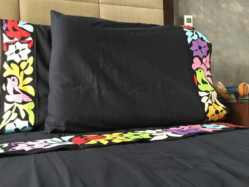 Juego Colcha Edredón Con Fundas Artesanal Bordado A Mano