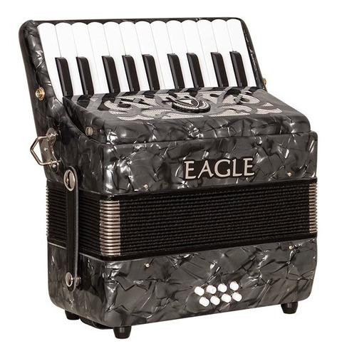 Acordeon Eagle Ega 8b Pbk Preto Perolizado 8 Baixos