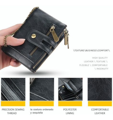 Cuero Con Cepillo Antirrobo Cartera Billetera Piel