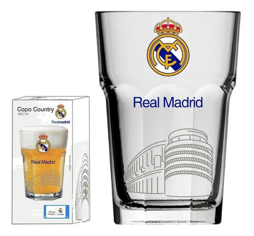 Copo Vidro Decorativo Country 400ml Real Madrid - Estádio Cor Transparente
