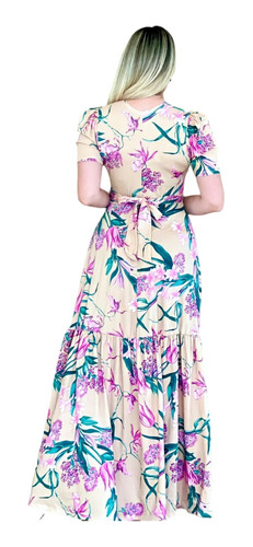 Imagem 4 de 5 de Vestido Longo Multiuso Balada Verão Cinturado Estampas Linda