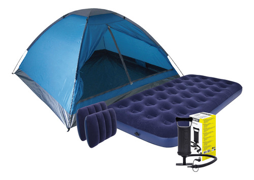 Carpa 4 Personas + Colchon 2 Plazas + Inflador + 2 Almohadas