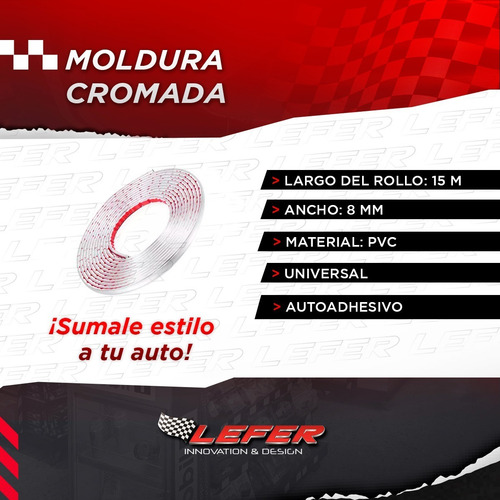 Imagen 2 de 9 de Moldura 8mm X 15 Metros Decorativa Para Autos Cromada