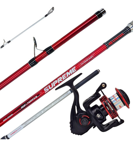 Kit Pesca Caña Costa Mar 3 Tramos 3.90 + Reel Frontal Grande