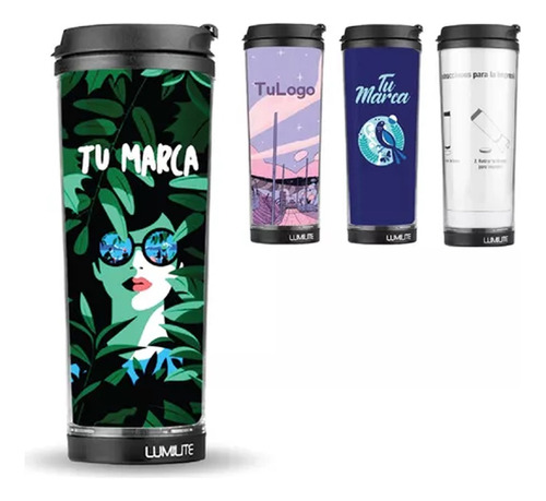 6 Jarros Térmicos Personalizados Vaso Con Tapa 350 Ml.