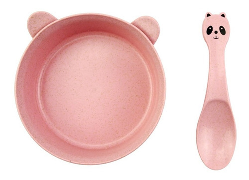 Conjunto Tigela E Colher Panda Cor Rosa
