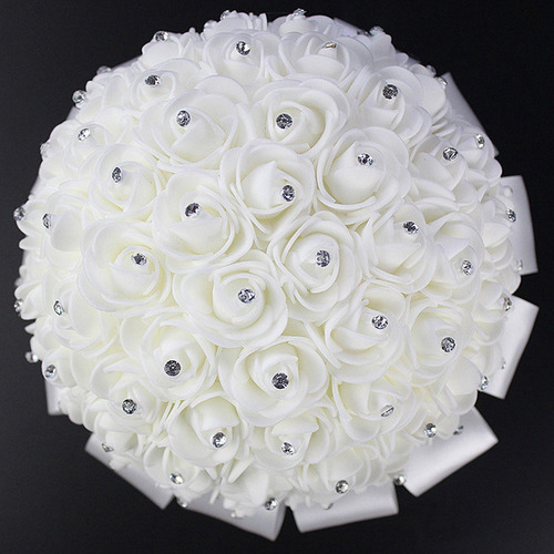 Ramo De Novia Hecho A Mano Con Cinta De Diamantes De Imitaci