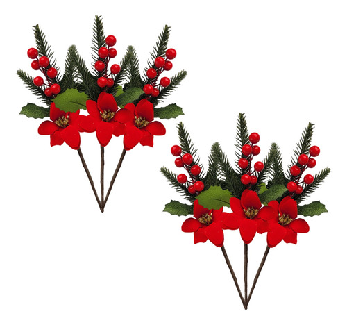 Adorno Flor De Noche Buena Navidad Rama Pick Navideño X6 Und