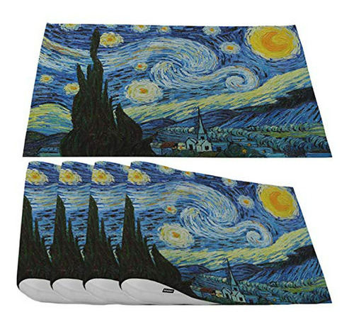 Mantel Estrella Nocturna, Van Gogh, Juego 4 Mats