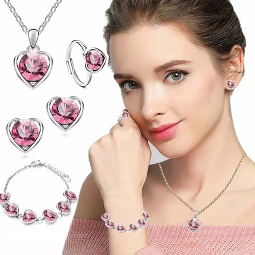 Conjunto De Joyas Para Mujer Collar+aretes + Pulsera+anillo