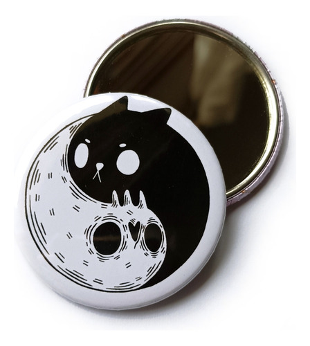 Espejo De Mano Gatitos Yin Yang Cat Gato Skull Goth Espeijto