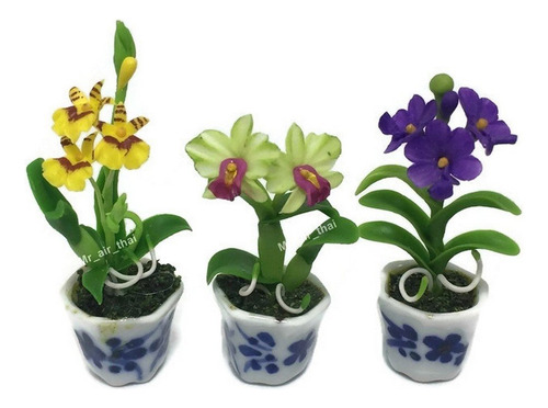 3 piezas En Miniatura Flor Arcilla Casa De Munecas Jardin De