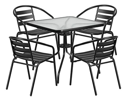 Set De Comedor Para Patio Con Mesa De Vidrio Y 4 Sillas Apil