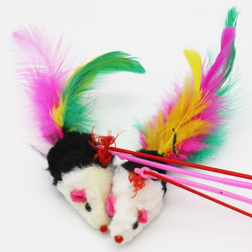 Juguete Gato Cañita Varita Cascabel Raton Plumas Extensible