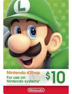 Cartão Nintendo Switch 3ds Wii U Eshop Card Usa $10 Dólares