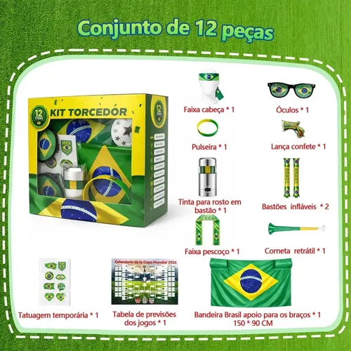Kit Torcedor Brasil Acessorios Copa Do Mundo 12 Itens