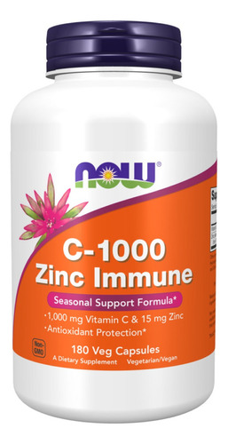 Zinco Vitamina C 1000 Zinc Immune Now Foods 1000mg 180 Cáps Sabor Sem sabor