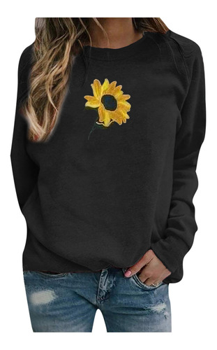 Mujer Girasol Impreso Pullover Sudadera De Manga Larga 9698