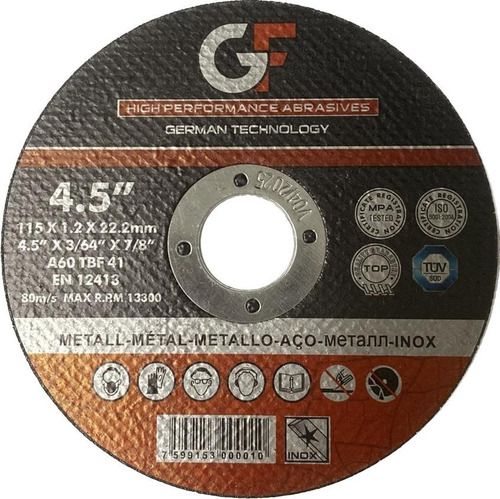 Disco De Corte 4.5 X3/64 X7/8 Extrafino Metal Caja 25 Unid