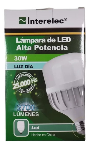 Lampara Led 25000hs Interelec Blanco Frío E27 30w 
