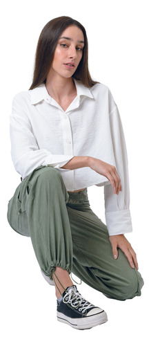 Pantalón Mujer Cargo Cómodo Con Elástico Y Presillas