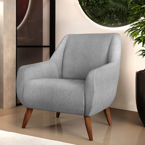 Poltrona Decorativa Fixa Pés de Madeira Paloma D02 Linho Cinza D-315