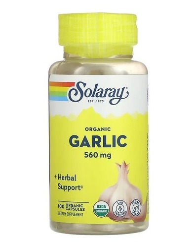 Ajo Orgánico 560 Mg, 100 Cápsulas Orgánicas, Garlic Solaray.