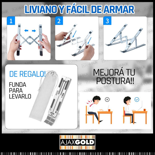 Imagen 4 de 6 de Soporte Notebook Aluminio Regulable Tablet Celular Portatil
