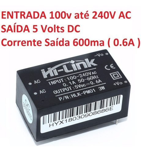 Mini Fonte Hi-link 5v Hlk-pm01 100~240vac - Esp8266, Arduino