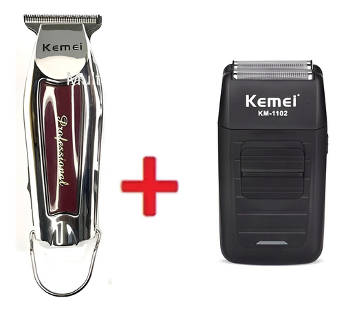 Kit Kemei 9163 Acabamento + Km 1102 Shaver Cor Prata