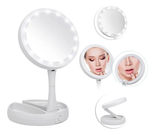 Espelho Dobrável Iluminado Dupla Face Led Perfeito Maquiagem