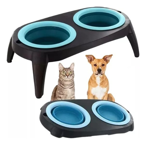 Comedor Para Mascota Plegable Doble Tazon Portatil 