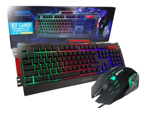 Kit Teclado Gamer Pro Semi Mecânico Led Chroma + Mouse Exbom Cor do teclado Colorido