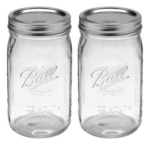 Jarras Mason De 950 Ml Con Tapa Y Banda, Conjunto De 2