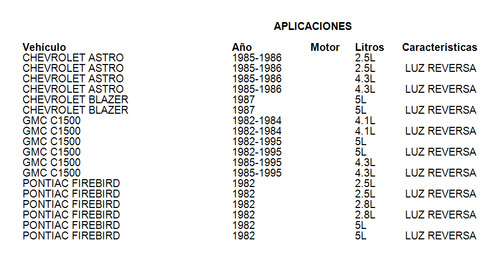 Interruptor Reversa Chevrolet G10 1983-1988 5.7l Gm Parts