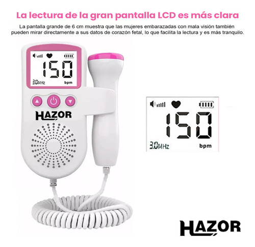 Hazor Doplerd Fetal Monitor Para Escuchar Pulsovital Latidos Bebe Seguridad Ultrasonido Portatil Seguro Y Protegido Mayor Calidad Color Rosa