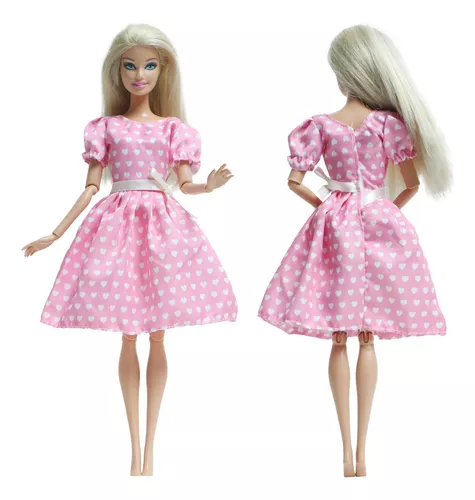 Barbie Roupas Vestido Rosa com Corações e Acessórios - Bumerang